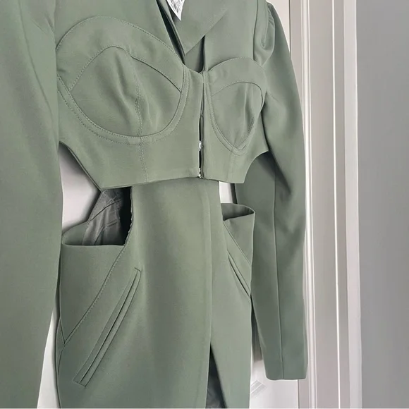 Brand New AKIRA Corset Blazer Side Cutouts Bustier Front Sage Green Avant-Garde - Picture 5 of 9